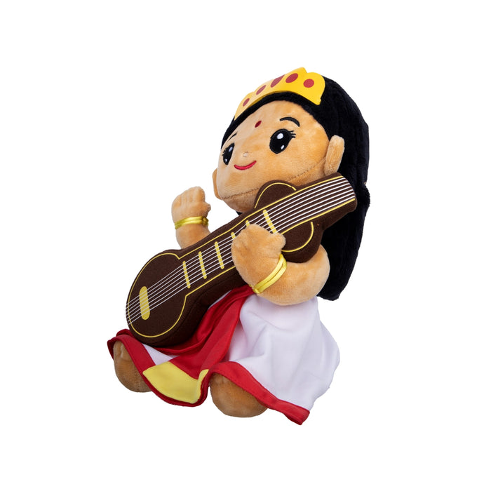 Saraswati Murti Singing Toy - 11 X 6 inches | Soft Musical Toy/ Mantra Chanting Toy For Kids And Gifting - Traditional Games & Toys