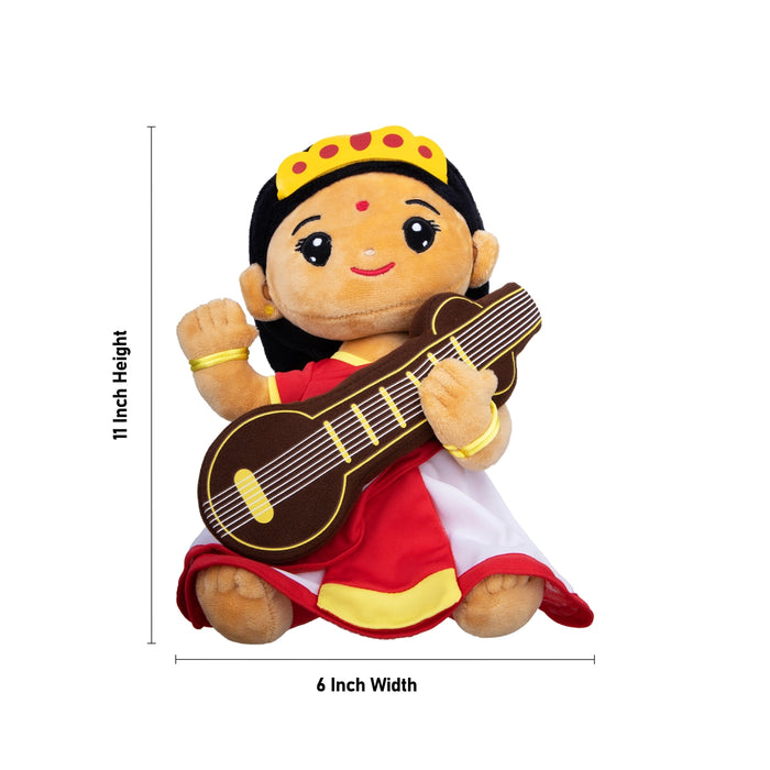 Saraswati Murti Singing Toy - 11 X 6 inches | Soft Musical Toy/ Mantra Chanting Toy For Kids And Gifting - Traditional Games & Toys
