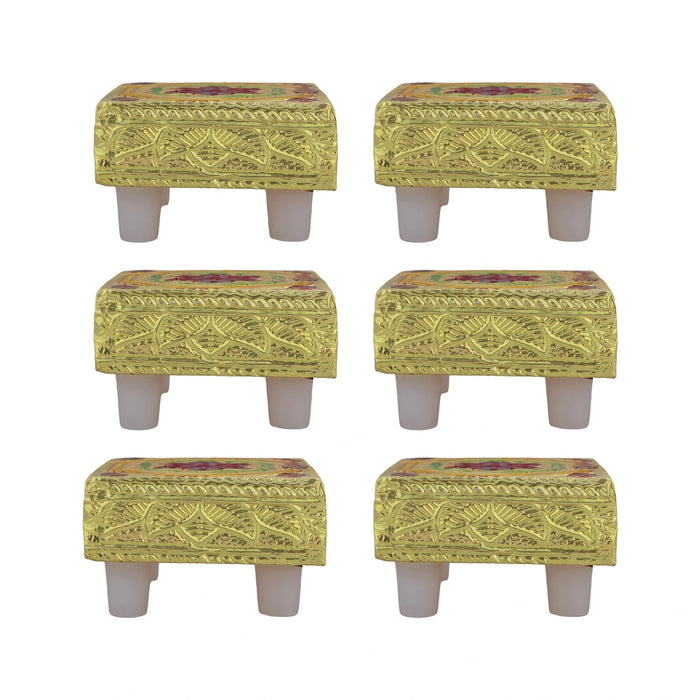 Pooja Chowki With Base - 1 x 2 Inches | 6 Pcs/ Manai Palagai/ Gold Polish Bajot/ Patla For Pooja