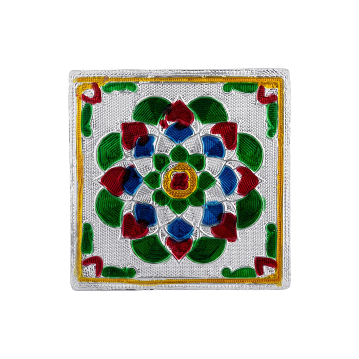 Chowki With Base - 1.5 x 3 Inches | Manai Palagai/ Silver Polish Bajot/ Flower Design Patla For Deity