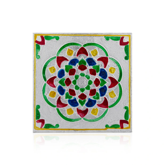 Bajot With Base - 1.25 x 6 Inches | Silver Polish Manai Palagai/ Flower Design Patla/ Chowki For Deity Decor