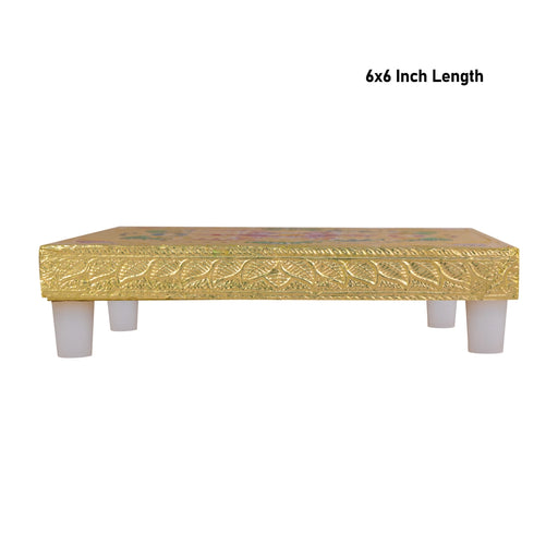Pooja Chowki With Base - 1.25 X 6 X 6 Inches | Manai Palagai/ Gold Polish Bajot/ Flower Design Patla For Deity - Pooja Aasan & Bajot & Pooja Mat