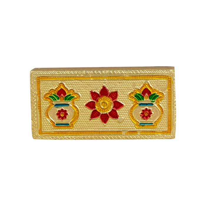 Chowki With Base- 1.25 X 4 X 2 Inches | Gold Polish Bajot/ Kalash & Flower Design Patla/Manai Palagai For Pooja - Pooja Aasan & Bajot & Pooja Mat