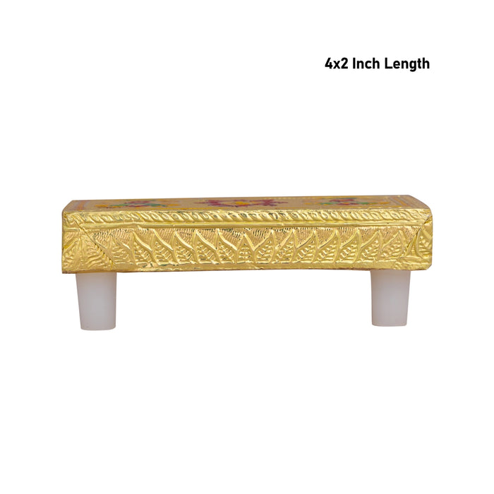 Chowki With Base- 1.25 X 4 X 2 Inches | Gold Polish Bajot/ Kalash & Flower Design Patla/Manai Palagai For Pooja - Pooja Aasan & Bajot & Pooja Mat