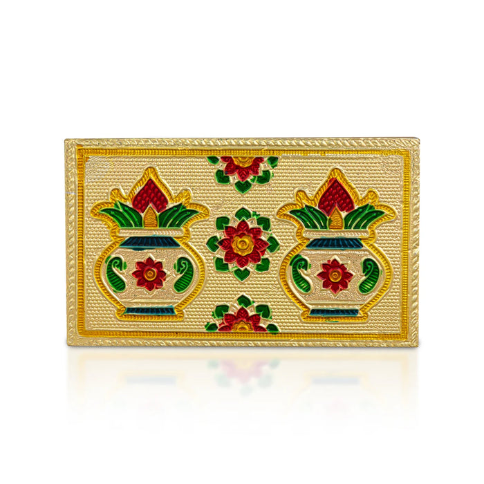Chowki With Base- 1.25 X 3 X 5 Inches | Gold Polish Bajot/Kalash & Flower Design Patla/Manai Palagai For Pooja - Pooja Aasan & Bajot & Pooja Mat