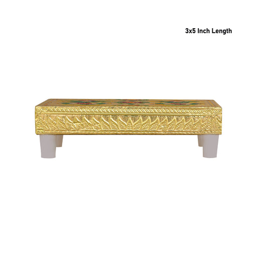 Chowki With Base- 1.25 X 3 X 5 Inches | Gold Polish Bajot/Kalash & Flower Design Patla/Manai Palagai For Pooja - Pooja Aasan & Bajot & Pooja Mat