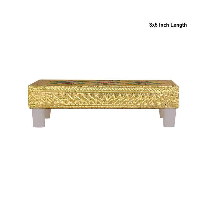 Chowki With Base- 1.25 X 3 X 5 Inches | Gold Polish Bajot/Kalash & Flower Design Patla/Manai Palagai For Pooja - Pooja Aasan & Bajot & Pooja Mat
