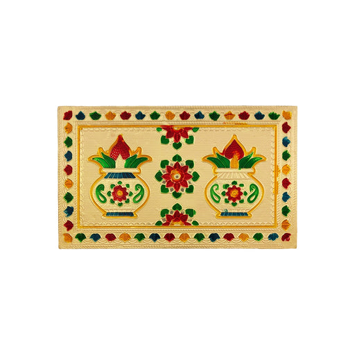 Chowki With Base- 1.25 X 6 X 10 Inches | Gold Polish Bajot/Kalash & Flower Design Patla/Manai Palagai For Pooja - Pooja Aasan & Bajot & Pooja Mat