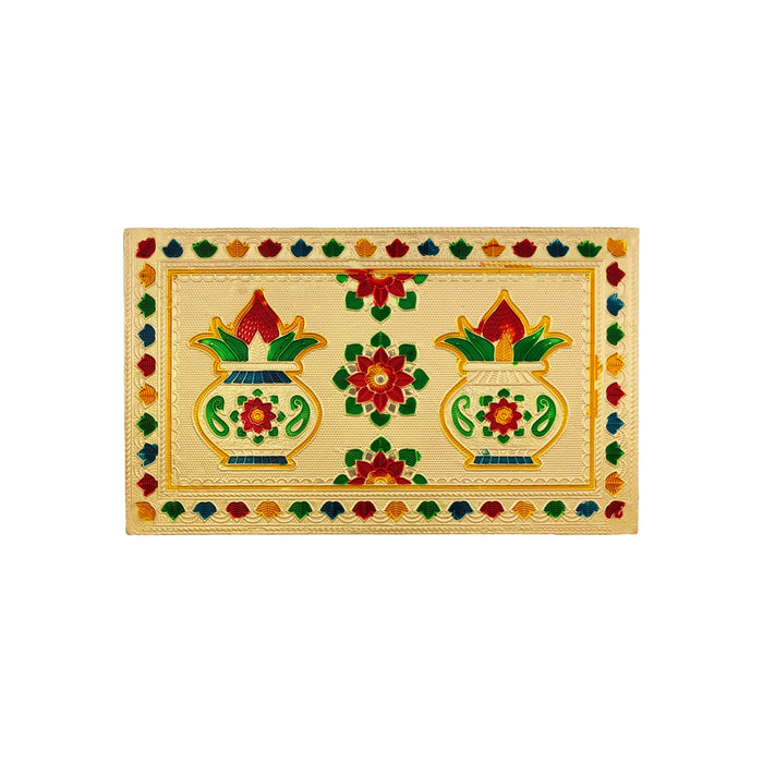 Chowki With Base- 1.25 X 6 X 10 Inches | Gold Polish Bajot/Kalash & Flower Design Patla/Manai Palagai For Pooja - Pooja Aasan & Bajot & Pooja Mat