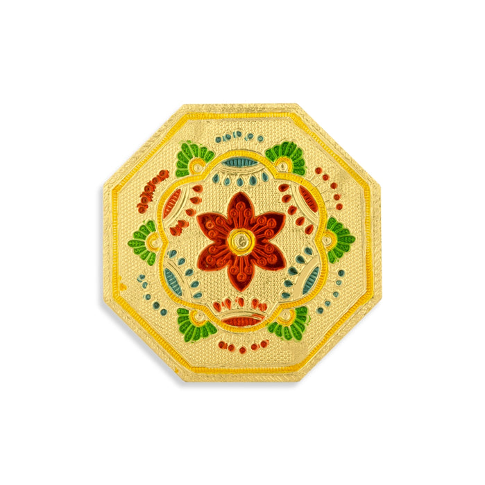 Pooja Chowki With Base - 1.5 X 4 X 4 Inches | Manai Palagai/ Gold Polish Bajot/ Flower Design Patla For Deity - Pooja Aasan & Bajot & Pooja Mat
