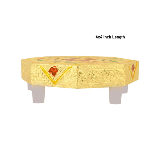 Pooja Chowki With Base - 1.5 X 4 X 4 Inches | Manai Palagai/ Gold Polish Bajot/ Flower Design Patla For Deity - Pooja Aasan & Bajot & Pooja Mat