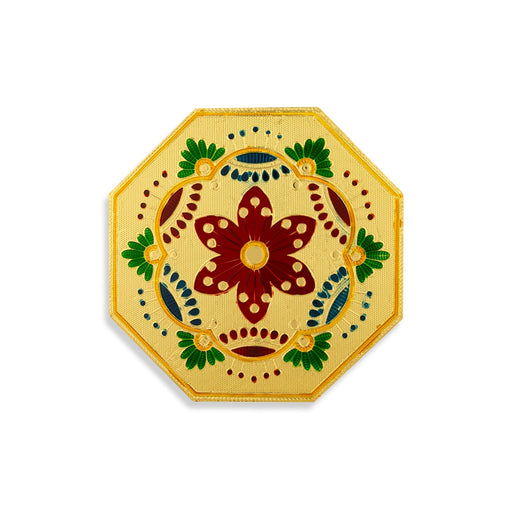 Pooja Chowki With Base - 1.25 X 8 X 8 Inches | Manai Palagai/ Gold Polish Bajot/ Flower Design Patla For Deity - Pooja Aasan & Bajot & Pooja Mat