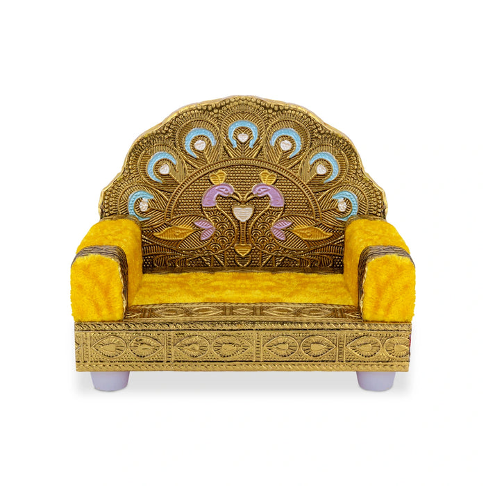 Peacock Sinhasan - 4 x 5 Inches | Decorative Laddu Gopal Singhasan/ Velvet Deity Throne for Home & Temple