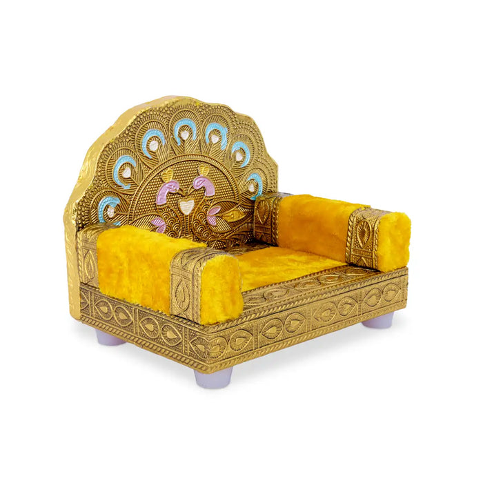 Peacock Sinhasan - 4 x 5 Inches | Decorative Laddu Gopal Singhasan/ Velvet Deity Throne for Home & Temple