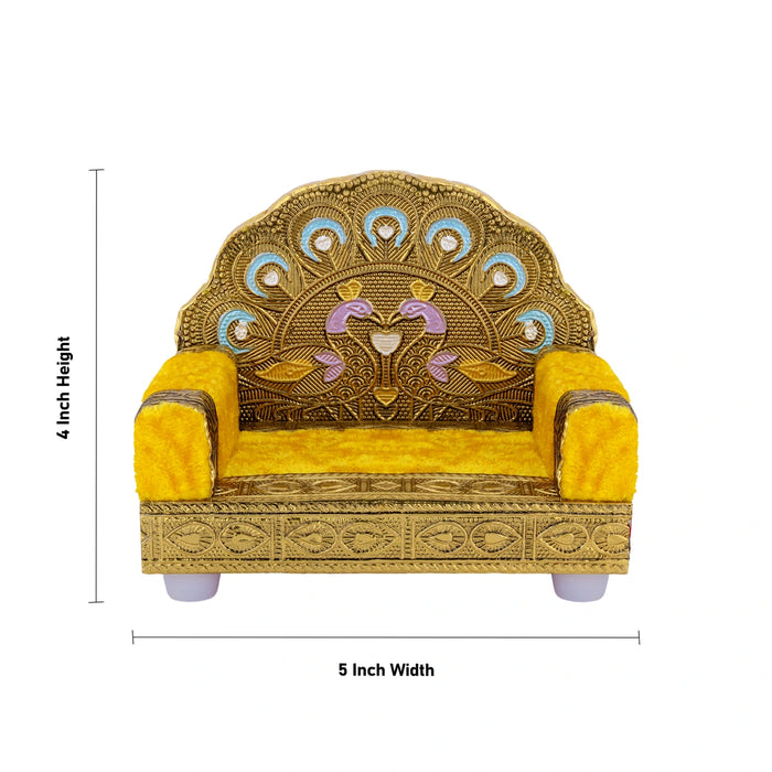 Peacock Sinhasan - 4 x 5 Inches | Decorative Laddu Gopal Singhasan/ Velvet Deity Throne for Home & Temple