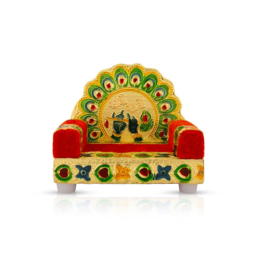 Velvet Sinhasan - 4 X 4 X 3.5 Inches | Meenakari Design Simhasanam/ Wooden Singhasan For Deity And Pooja Room - Pooja Aasan & Bajot & Pooja Mat