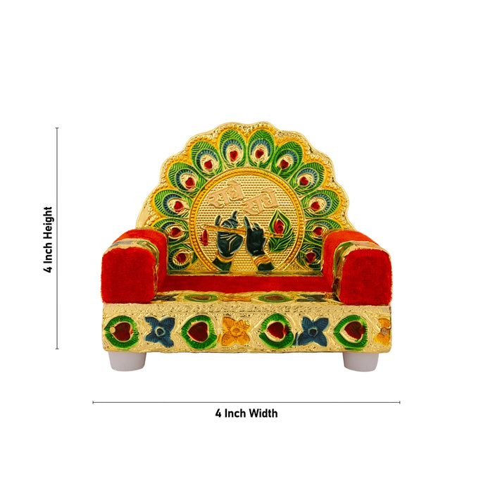 Velvet Sinhasan - 4 X 4 X 3.5 Inches | Meenakari Design Simhasanam/ Wooden Singhasan For Deity And Pooja Room - Pooja Aasan & Bajot & Pooja Mat