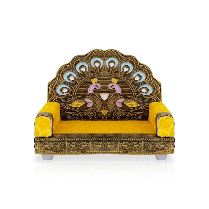 Simhasan - 5 x 6 Inches | Velvet Aasan / Peacock Design Chowki / Bajot for Deity - Simhasan