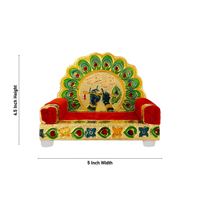 Velvet Sinhasan - 4.5 X 5 X 4.5 Inches | Meenakari Design Simhasanam/ Wooden Singhasan For Deity & Pooja Room - Pooja Aasan & Bajot & Pooja Mat