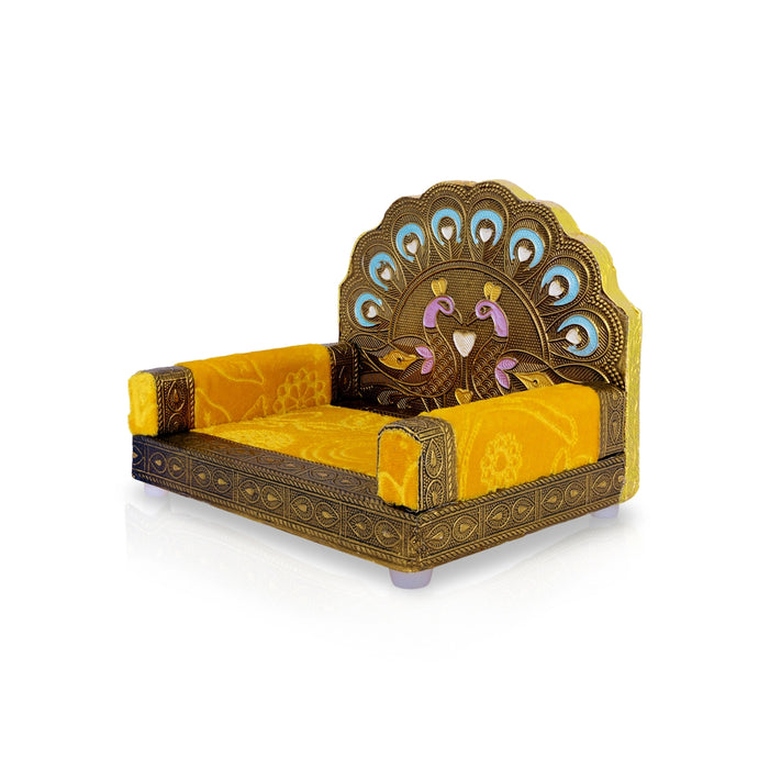 Peacock Simhasan - 5 x 6.5 Inches | Velvet Aasan / Chowki / Bajot for Deity - Simhasan