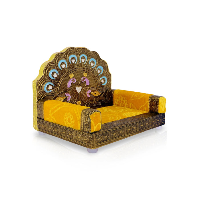 Peacock Simhasan - 5 x 6.5 Inches | Velvet Aasan / Chowki / Bajot for Deity - Simhasan