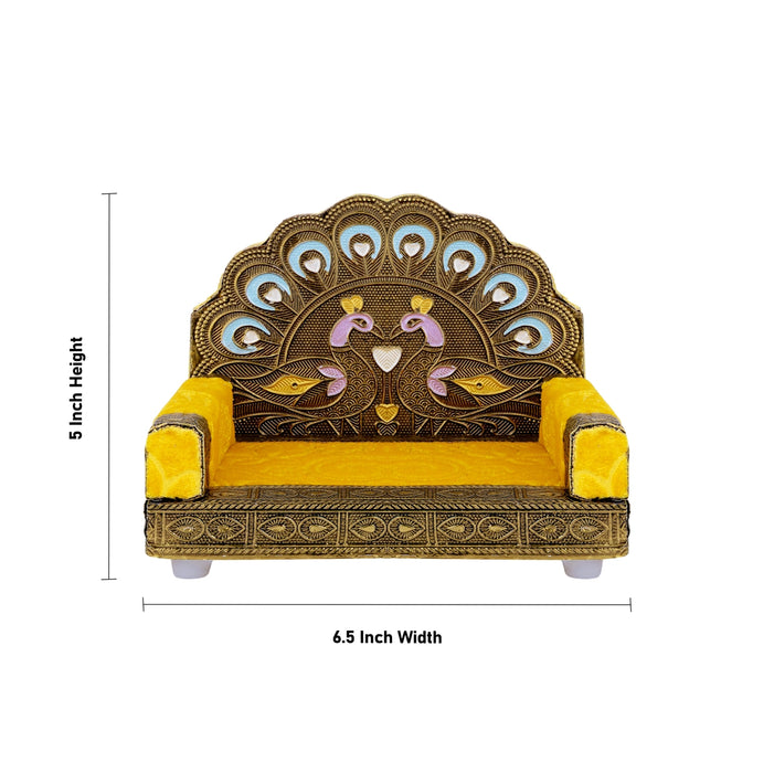 Peacock Simhasan - 5 x 6.5 Inches | Velvet Aasan / Chowki / Bajot for Deity - Simhasan