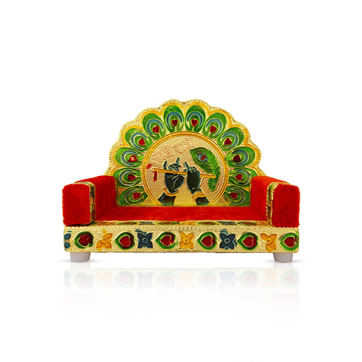 Velvet Sinhasan - 5 X 6 X 5 Inches | Meenakari Design Simhasanam/ Wooden Singhasan For Deity & Pooja Room - Pooja Aasan & Bajot & Pooja Mat