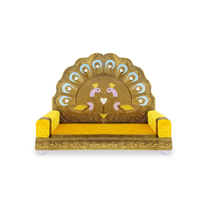 Velvet Peacock Singhasan - 7 x 8.5 Inches | Decorative Bal Gopal Throne/ Deity Simhasan for Pooja Decor