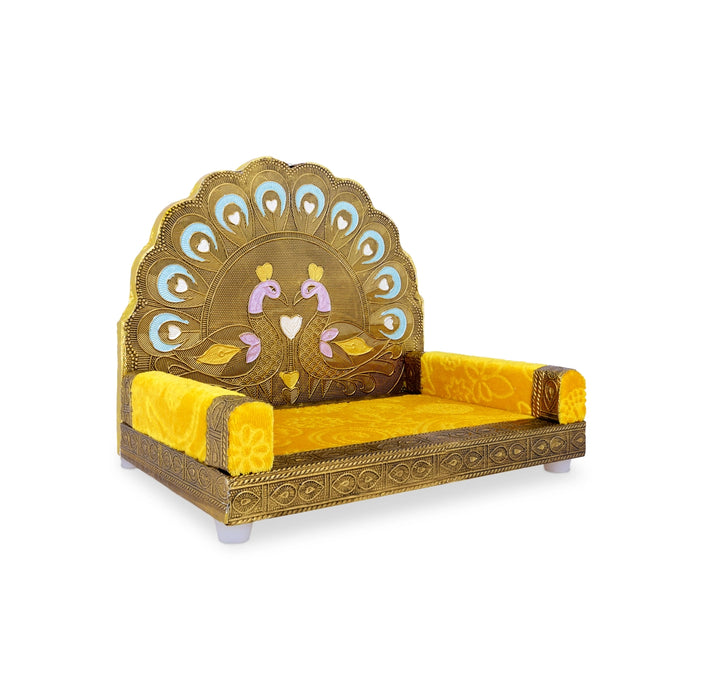 Velvet Peacock Singhasan - 7 x 8.5 Inches | Decorative Bal Gopal Throne/ Deity Simhasan for Pooja Decor
