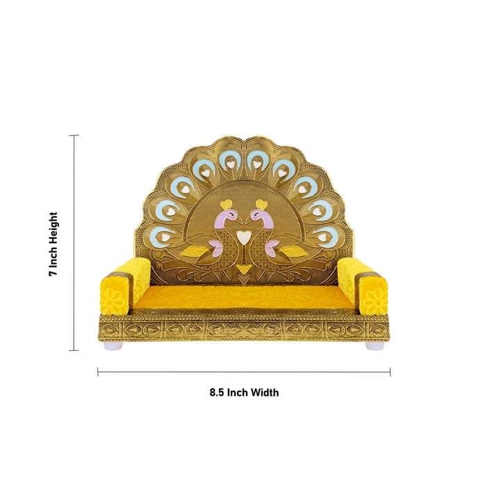 Velvet Peacock Singhasan - 7 x 8.5 Inches | Decorative Bal Gopal Throne/ Deity Simhasan for Pooja Decor