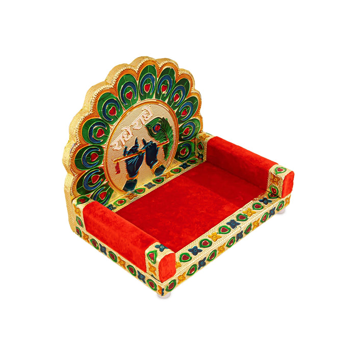 Velvet Sinhasan - 7 X 8 X 5.75 Inches | Meenakari Design Simhasanam/ Wooden Singhasan For Deity & Pooja Room - Pooja Aasan & Bajot & Pooja Mat