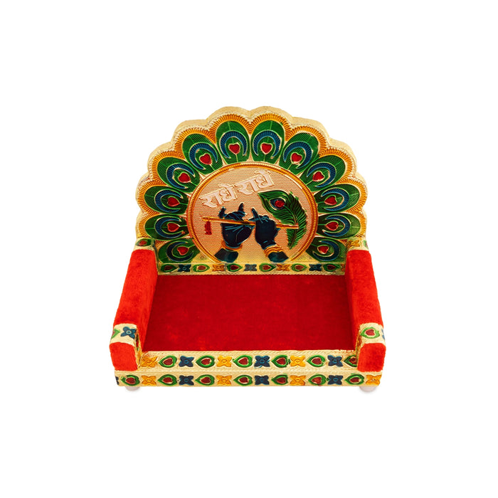 Velvet Sinhasan - 7 X 8 X 5.75 Inches | Meenakari Design Simhasanam/ Wooden Singhasan For Deity & Pooja Room - Pooja Aasan & Bajot & Pooja Mat