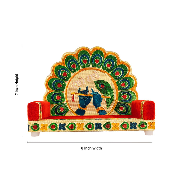 Velvet Sinhasan - 7 X 8 X 5.75 Inches | Meenakari Design Simhasanam/ Wooden Singhasan For Deity & Pooja Room - Pooja Aasan & Bajot & Pooja Mat