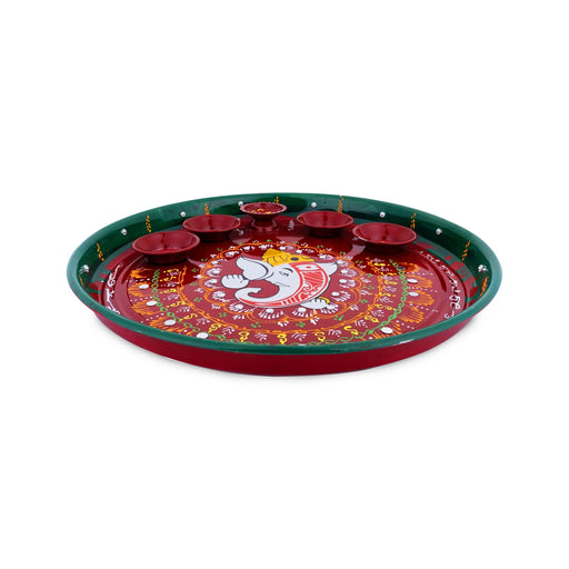 Ganesh Murti Design Thali Plate - 1 X 11 Inches | Pooja Plate/ Decorative Plate For Festive Decor - Pooja Plate & Tray