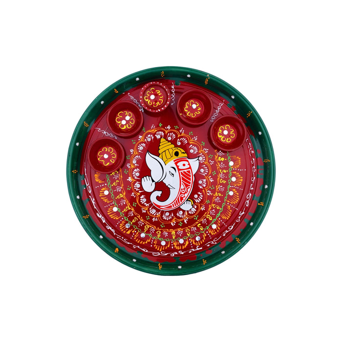 Ganesh Murti Design Thali Plate - 1 X 11 Inches | Pooja Plate/ Decorative Plate For Festive Decor - Pooja Plate & Tray