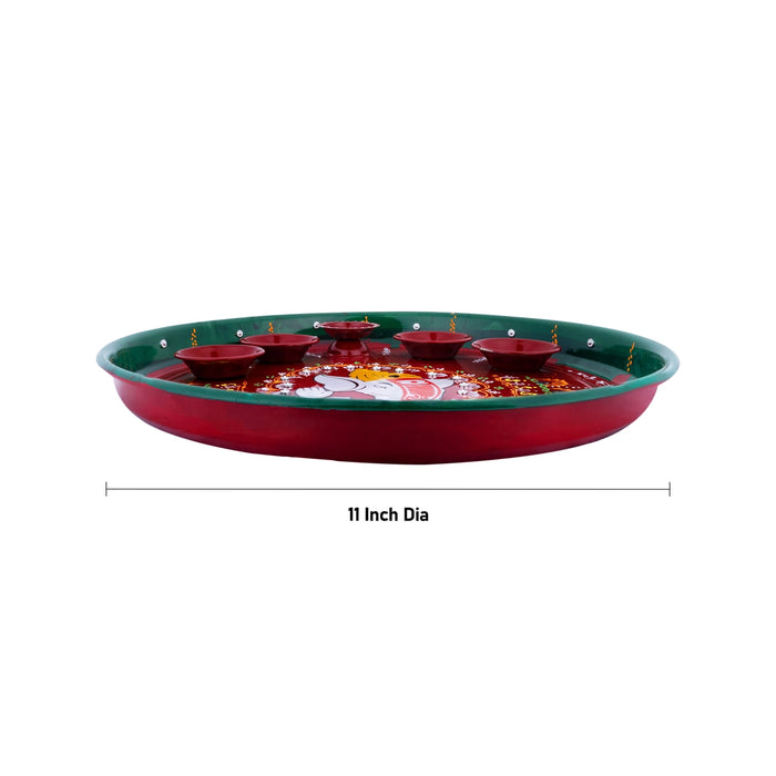 Ganesh Murti Design Thali Plate - 1 X 11 Inches | Pooja Plate/ Decorative Plate For Festive Decor - Pooja Plate & Tray
