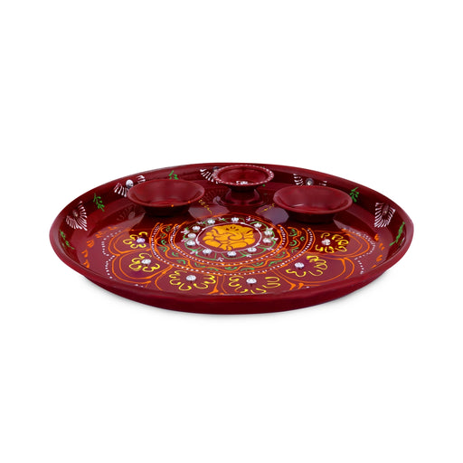 Ganesh Murti Design Thali Plate - 0.5 X 8 Inches | Pooja Plate/ Decorative Plate For Gifting And Festive Decor - Pooja Plate & Tray