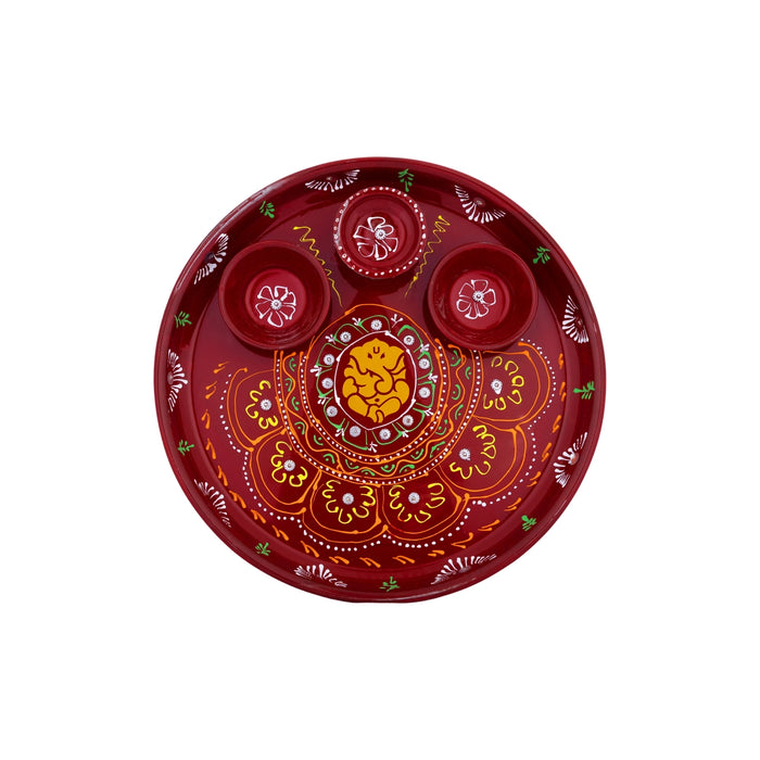 Ganesh Murti Design Thali Plate - 0.5 X 8 Inches | Pooja Plate/ Decorative Plate For Gifting And Festive Decor - Pooja Plate & Tray