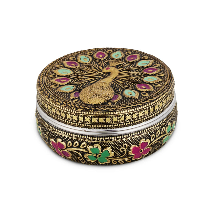 Pooja Box - 4 x 5 Inches | Meenakari Design Storage Box / Stainless Steel Container for Pooja
