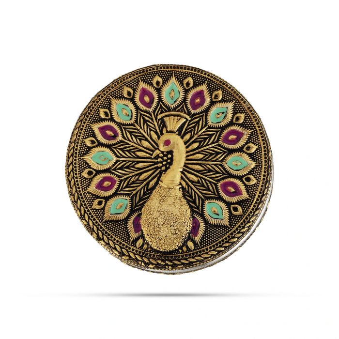 Pooja Box - 4 x 5 Inches | Meenakari Design Storage Box / Stainless Steel Container for Pooja