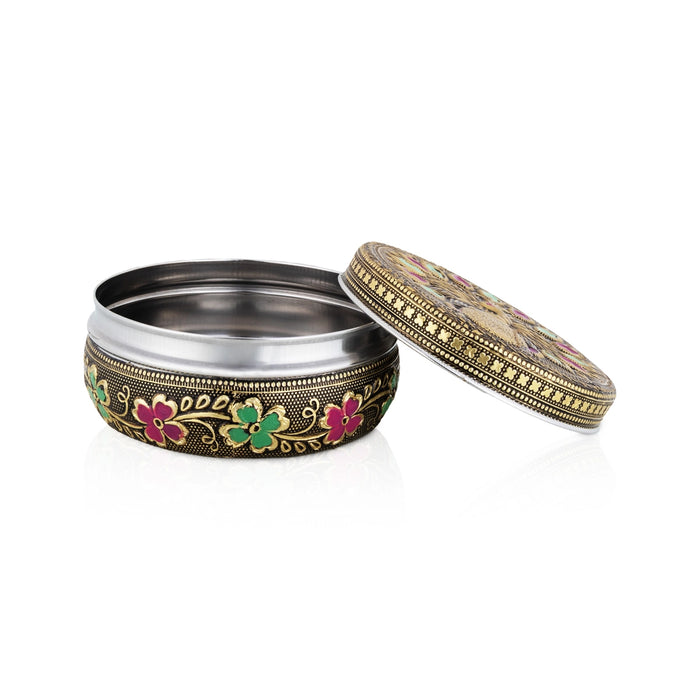 Pooja Box - 4 x 5 Inches | Meenakari Design Storage Box / Stainless Steel Container for Pooja