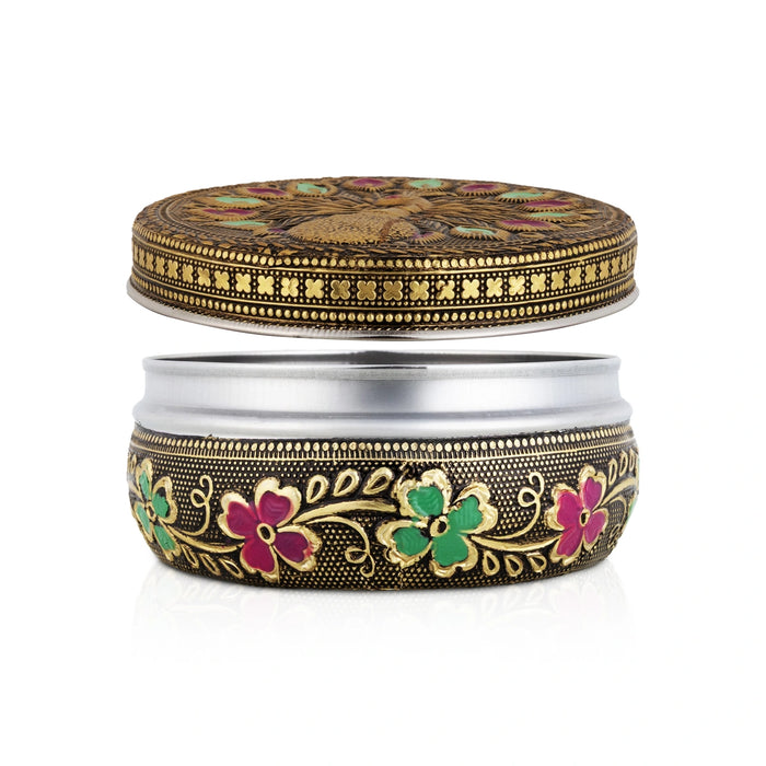 Pooja Box - 4 x 5 Inches | Meenakari Design Storage Box / Stainless Steel Container for Pooja
