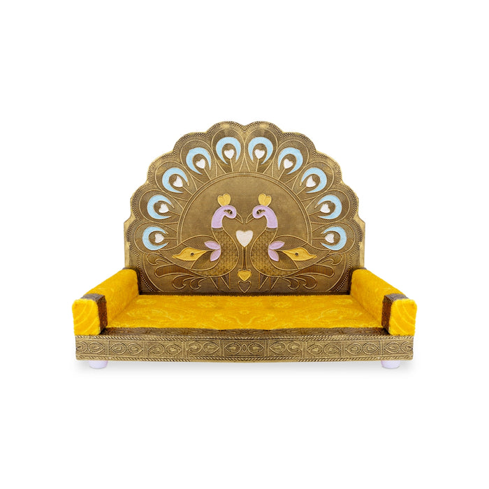 Peacock Simhasan - 8 x 10 Inches | Decorative Deity Throne/ Velvet Seat God Singhasan for Pooja Altar