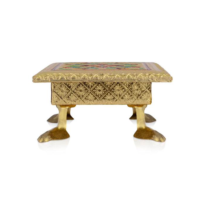 Pooja Chowki With Leg - 2 x 4 Inches| Gold Polish With Meenakari Design Bajot/ Manai Palagai for Home
