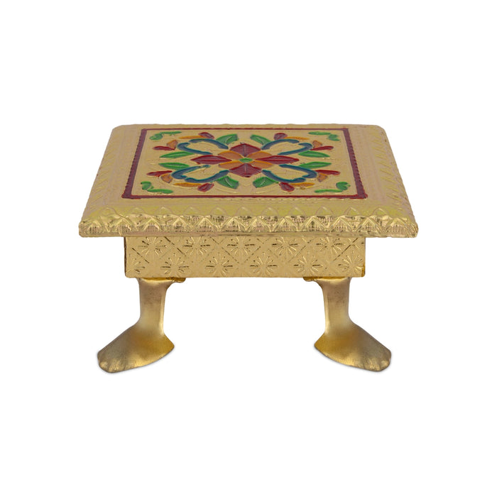 Pooja Chowki With Leg - 2 x 4 Inches| Gold Polish With Meenakari Design Bajot/ Manai Palagai for Home