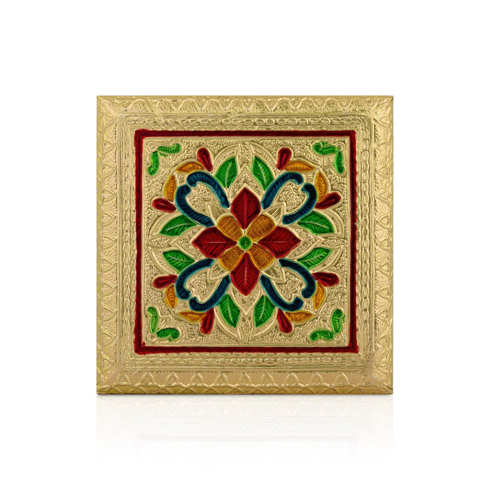 Pooja Chowki With Leg - 2 x 4 Inches| Gold Polish With Meenakari Design Bajot/ Manai Palagai for Home