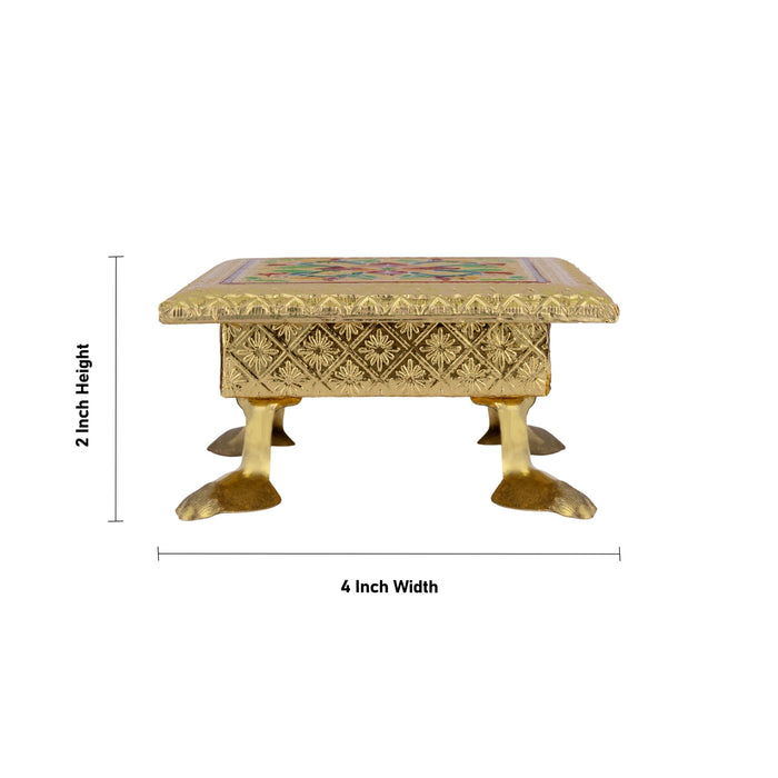 Pooja Chowki With Leg - 2 x 4 Inches| Gold Polish With Meenakari Design Bajot/ Manai Palagai for Home