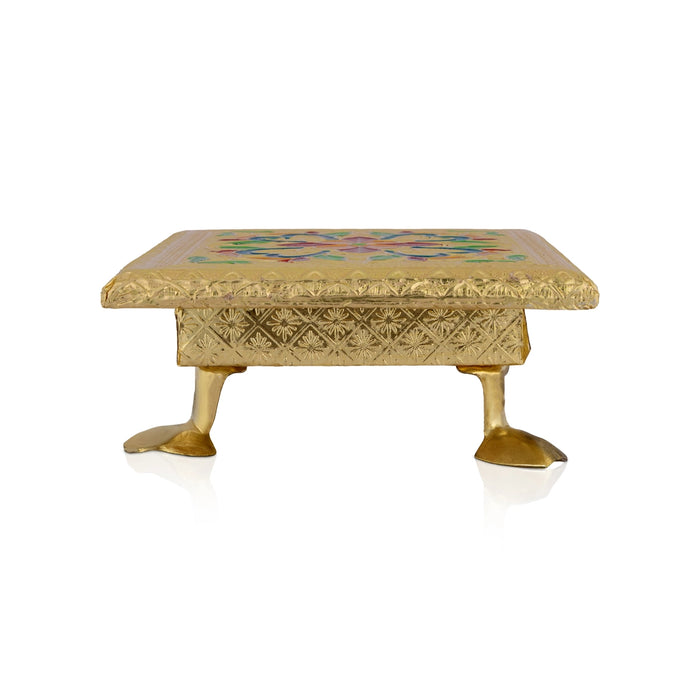 Chowki With Base - 2 x 5 Inches| Manai Palagai/ Gold Polish Bajot/ Flower Design Patla For Deity