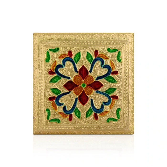 Chowki With Base - 2 x 5 Inches| Manai Palagai/ Gold Polish Bajot/ Flower Design Patla For Deity