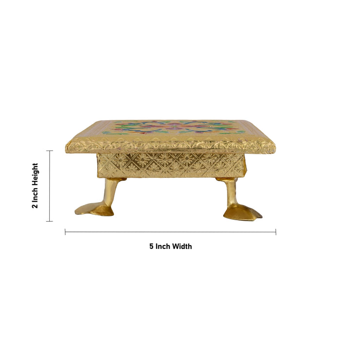 Chowki With Base - 2 x 5 Inches| Manai Palagai/ Gold Polish Bajot/ Flower Design Patla For Deity